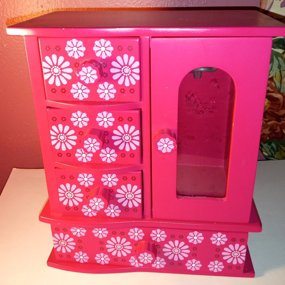 PINK & WHITE GIRLS 4 DRAWER JEWELRY BOX FOR RINGS, NECKLACES AND STUFF